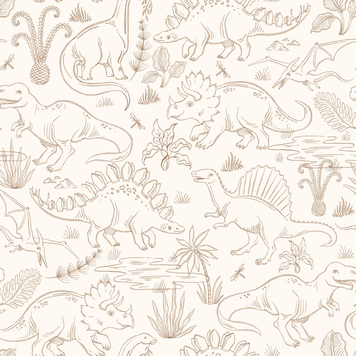 Watercolor Dino Safari - Beige
