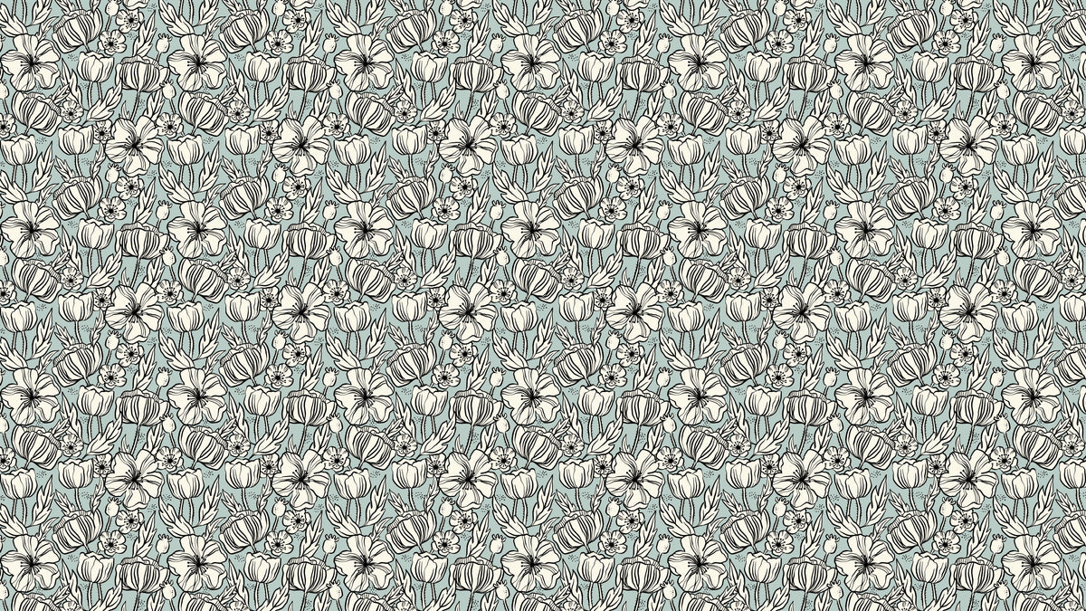TAPETE POPPY SKIZZE TEAL – BLAU