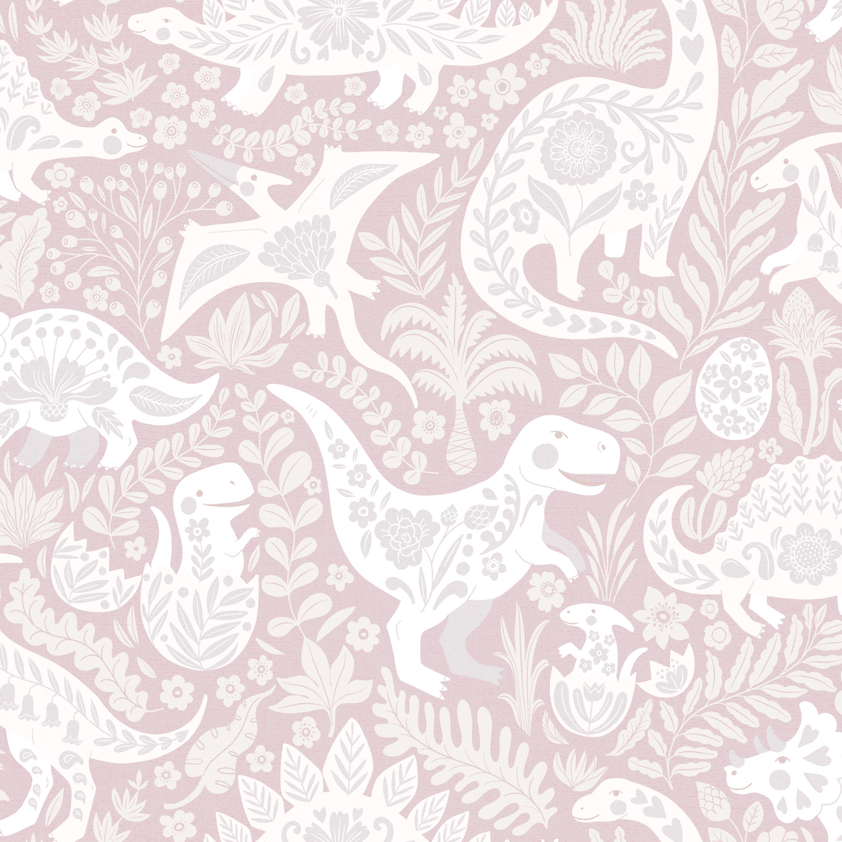 TAPETE VOLKSKUNST DINOSAURIER – HALBTROPFEN ROSA – ROSA
