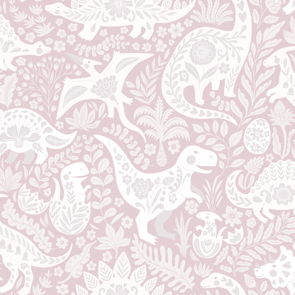 TAPETE VOLKSKUNST DINOSAURIER – HALBTROPFEN ROSA – ROSA