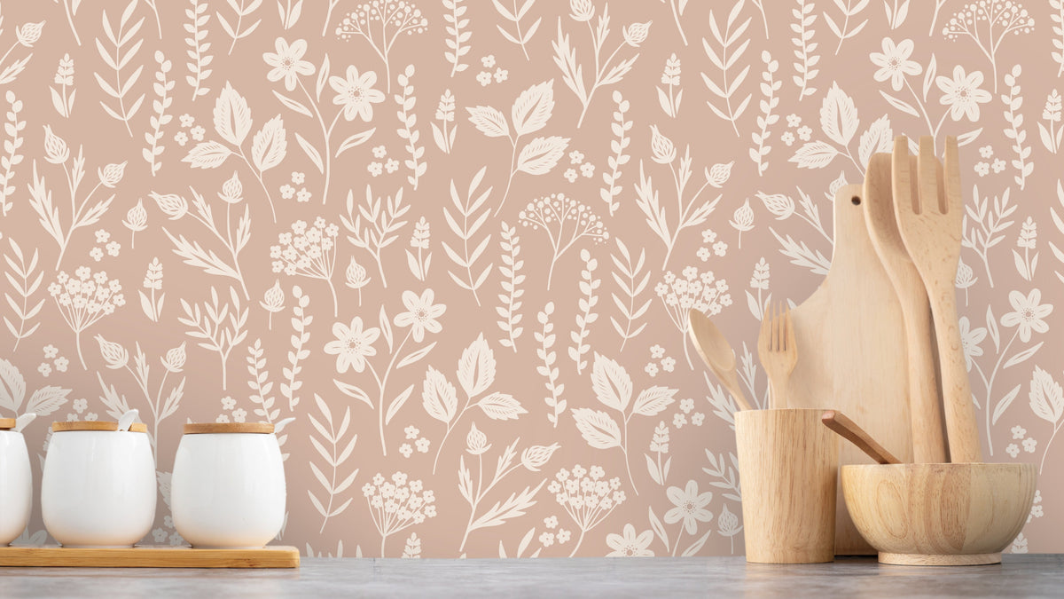 WALLPAPER FLOWERBED - TERRACOTTA RED