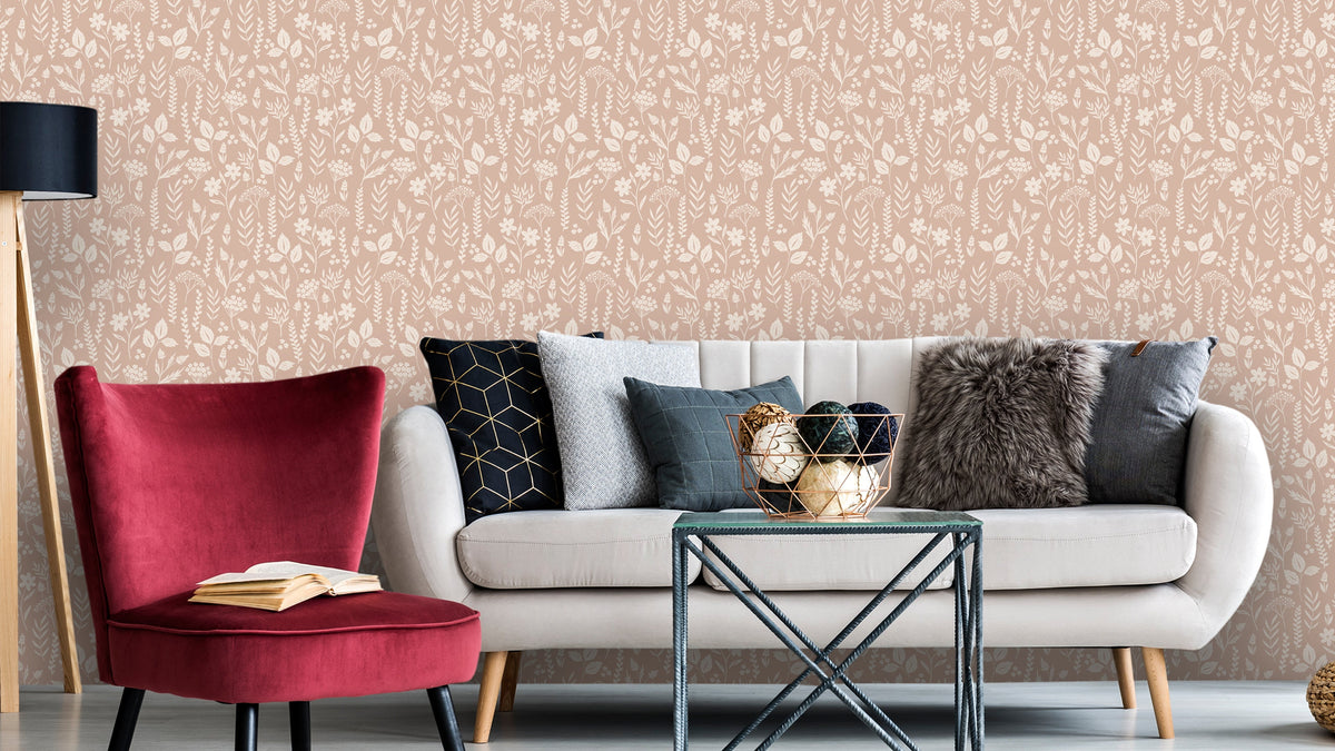 WALLPAPER FLOWERBED - TERRACOTTA RED