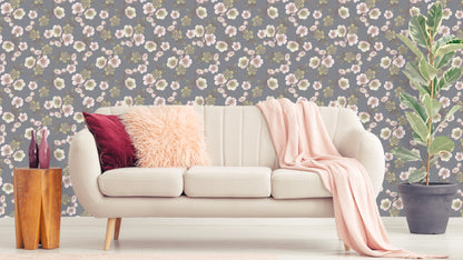 WALLPAPER HELLEBORES SLATE - GRAY
