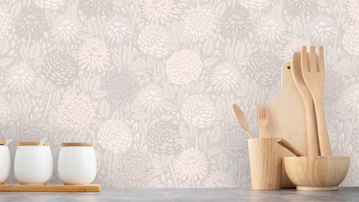 TAPETE DAHLIA DREAM – WARMES BEIGE/PASTELL