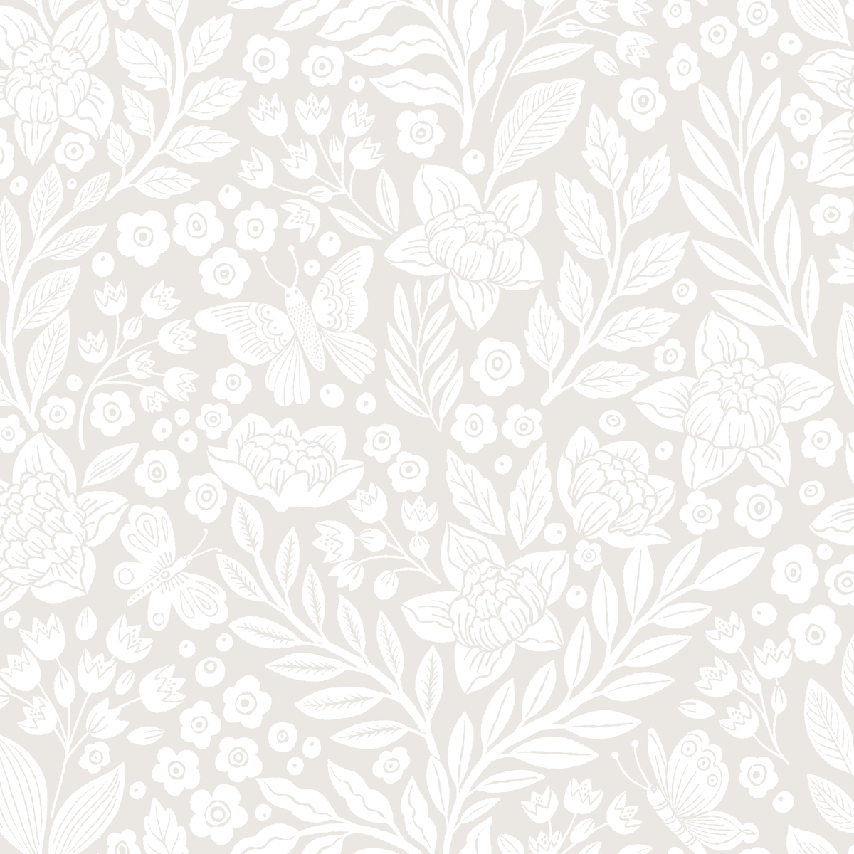TAPETE SCHMETTERLINGSGARTEN HALBTROPFEN – BEIGE