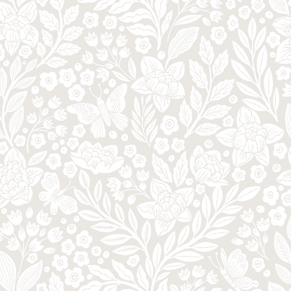 TAPETE SCHMETTERLINGSGARTEN HALBTROPFEN – BEIGE