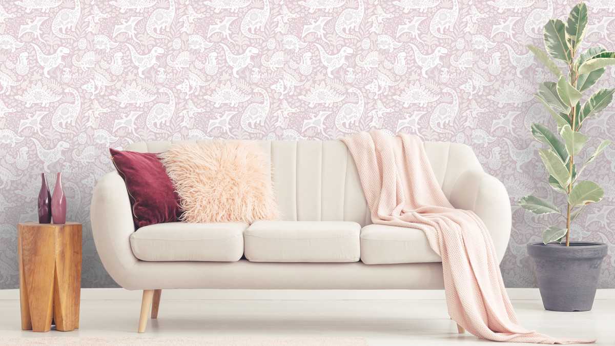 TAPETE VOLKSKUNST DINOSAURIER – HALBTROPFEN ROSA – ROSA