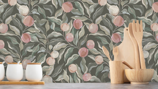 Painterly Peaches - Dark Green