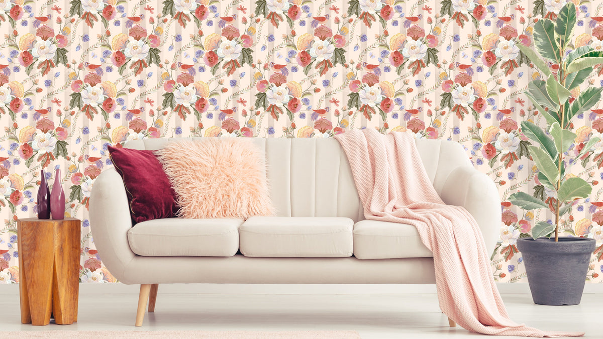 WALLPAPER VICTORIAN BOUQUET - BEIGE