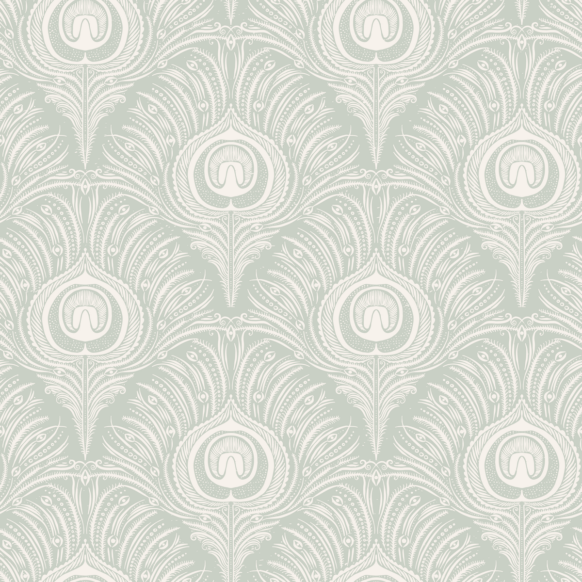 Peacock Plume Damask - Sage Green