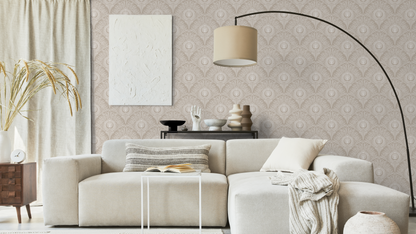 Peacock Plume Damask - Blush Beige