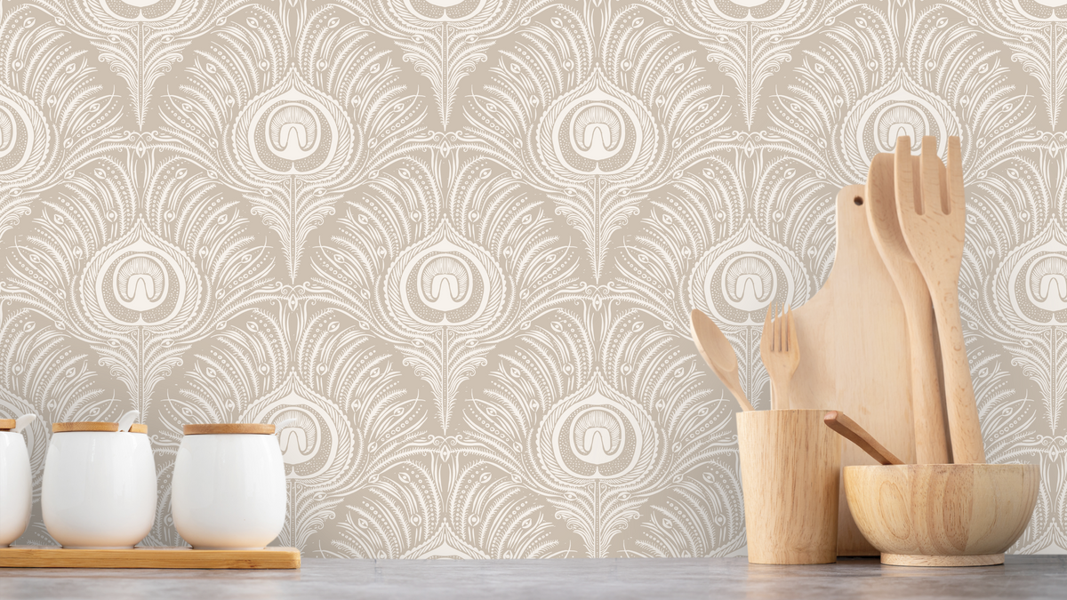 Peacock Plume Damask - Blush Beige