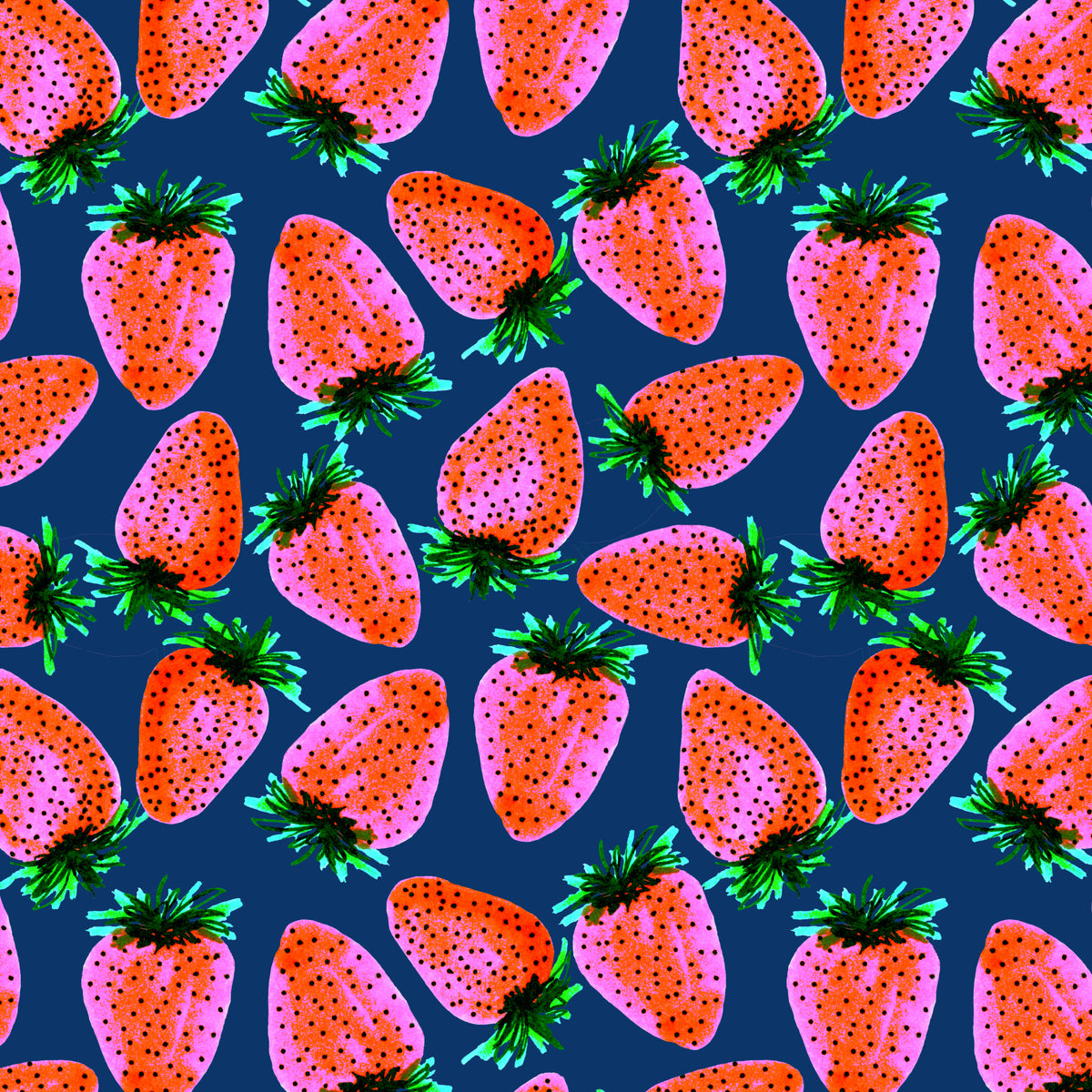 Red Lavender On Navy Strawberries Fruit
