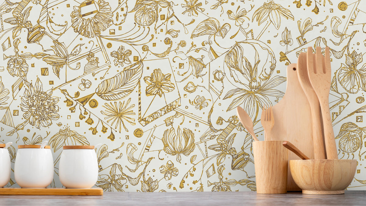 TAPETE MIT BLUMEN - OCKER