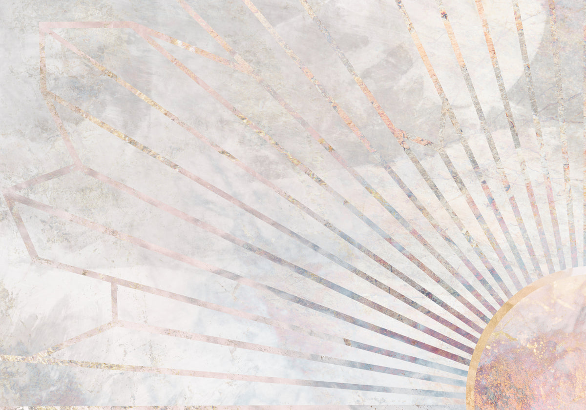 Gold geometric sun rays mural concrete