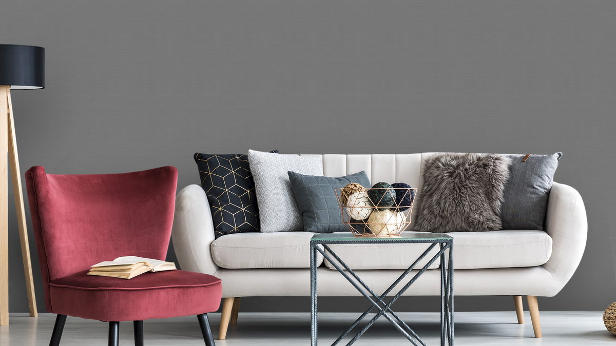 WALLPAPER LINEN STRIP GRANITE - DARK GRAY
