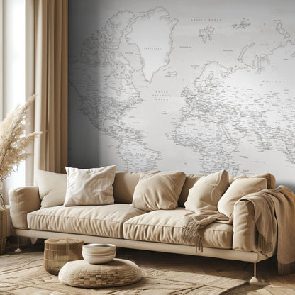 Wanderlust, detailed world map with cities, Maeli white