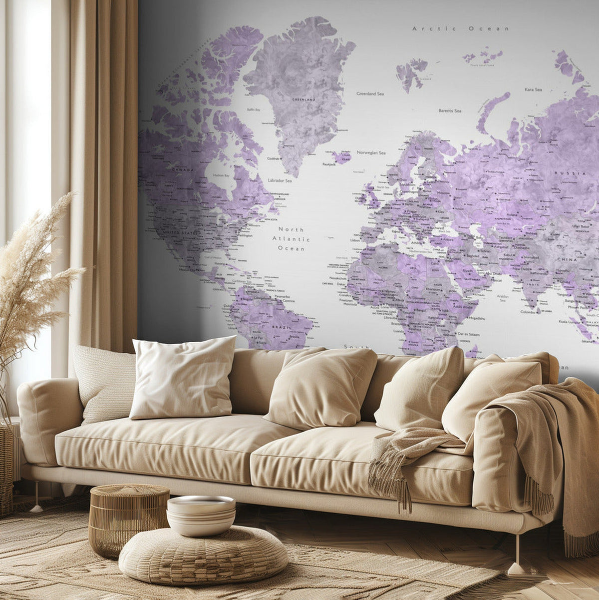 Watercolor world map with cities, Tanya