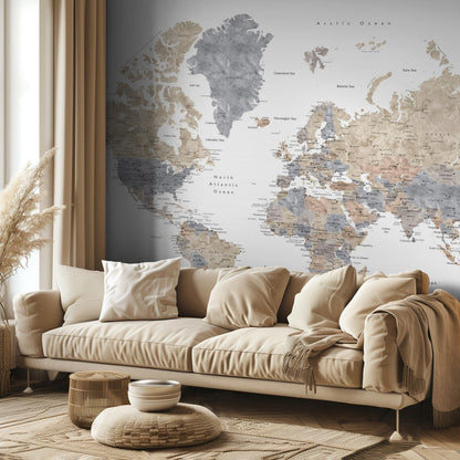 Watercolor world map with cities, Gouri