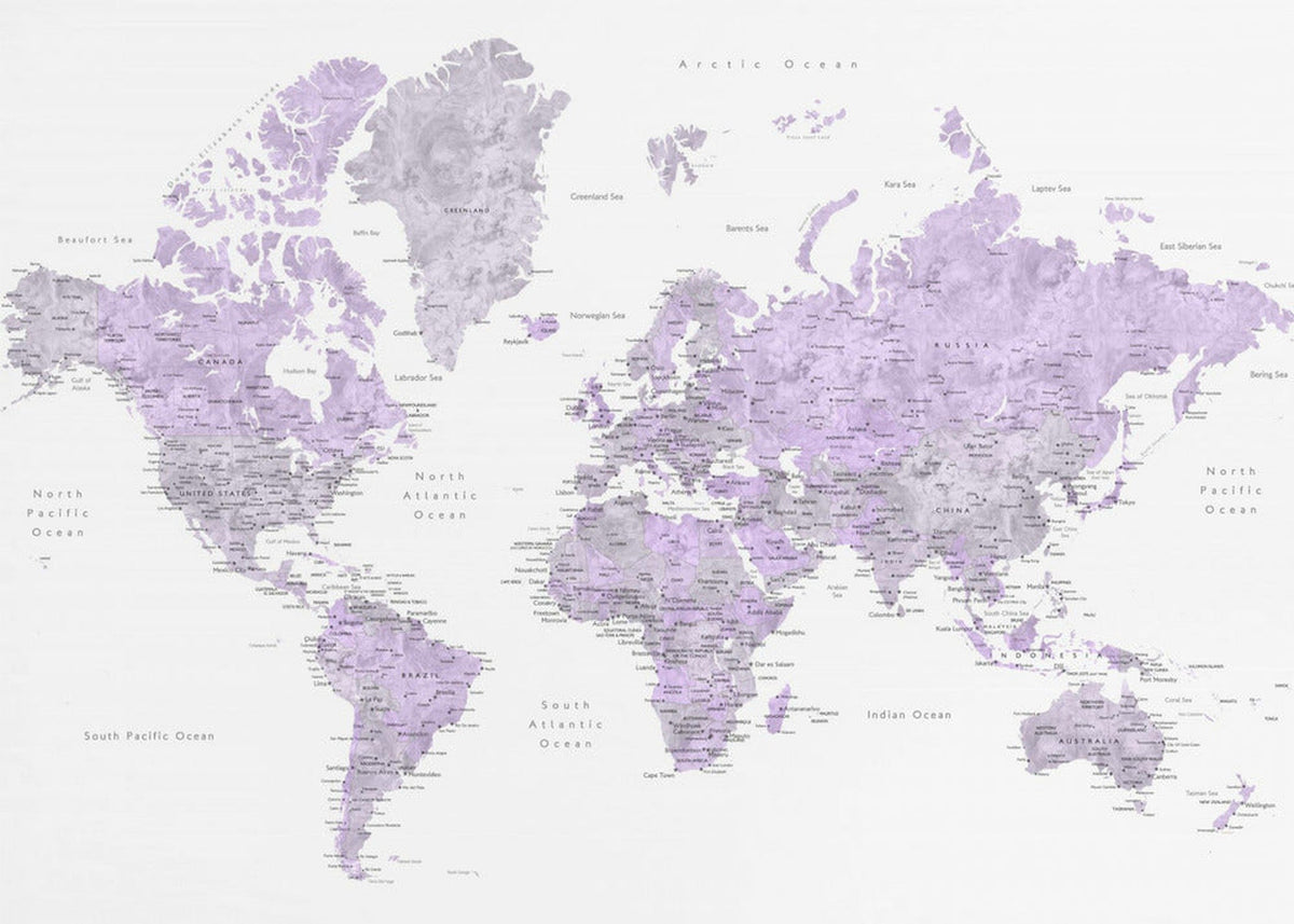 Watercolor world map with cities, Tanya