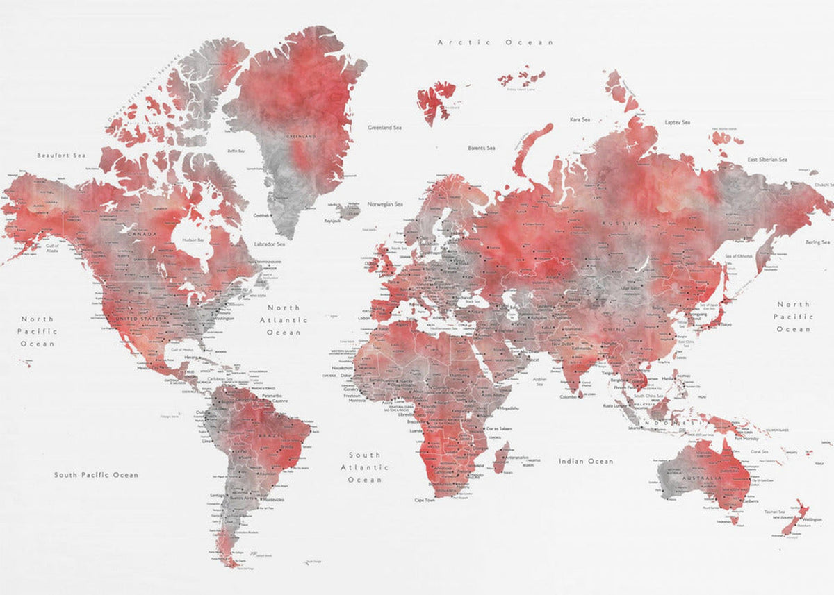 Red world map with cities, Lyssah